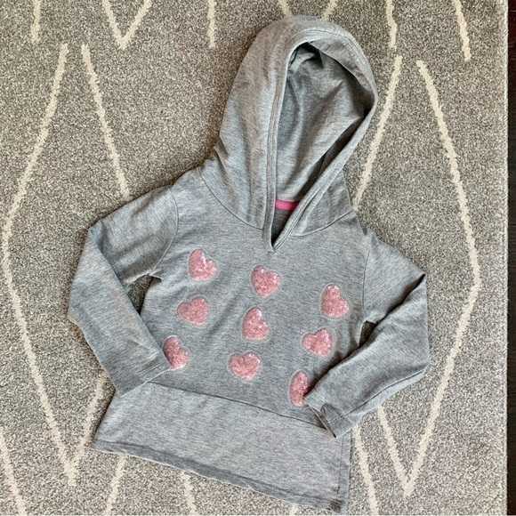Pinc Gray Hoodie Sweatshirt with Pink Mesh & Sequin Hearts Size 4 - Picture 1 of 5